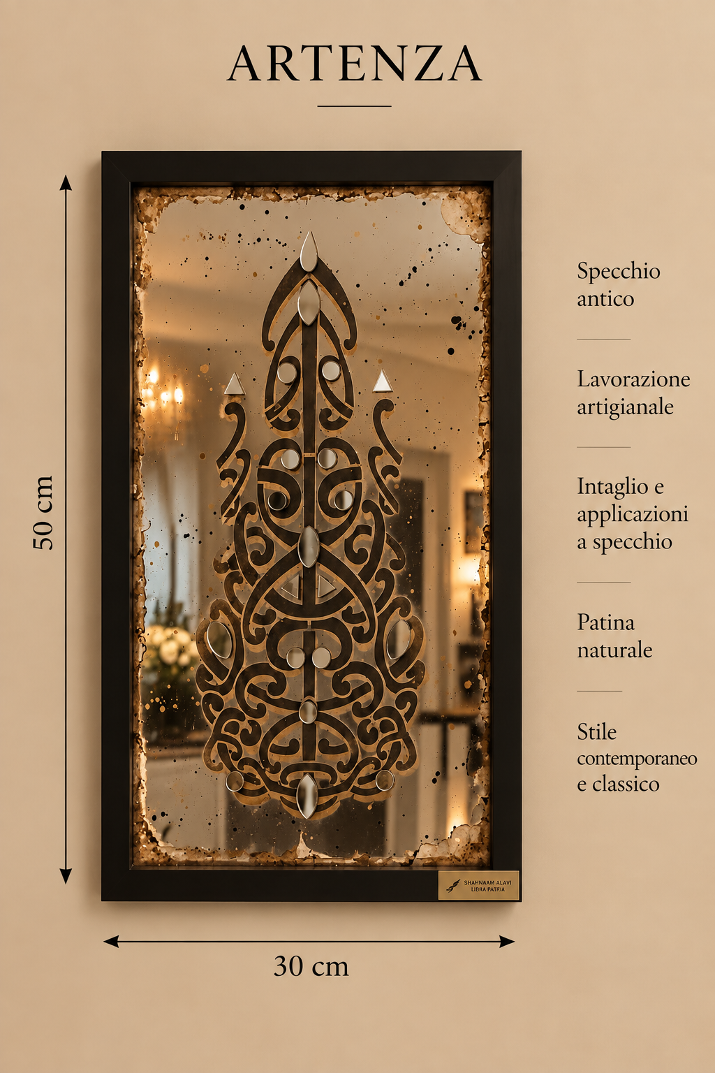 Specchio Anticato Decorativo con Lavorazione a Specchio – 30 × 50 cm