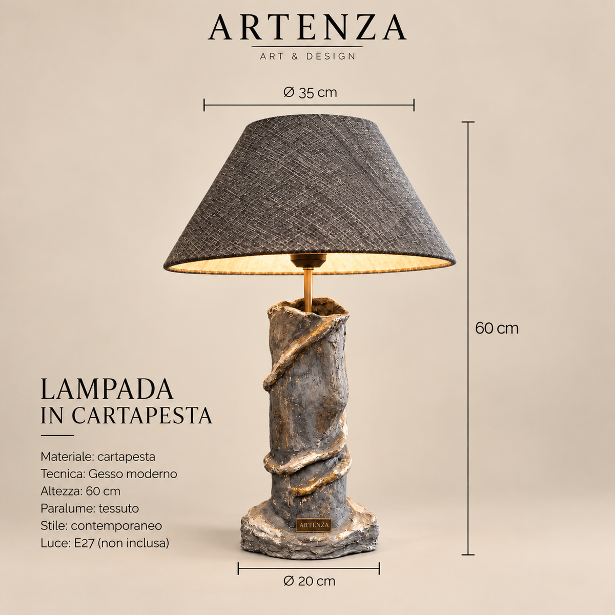 Lampada Scultorea in Cartapesta – Gesso Moderno – 60 cm