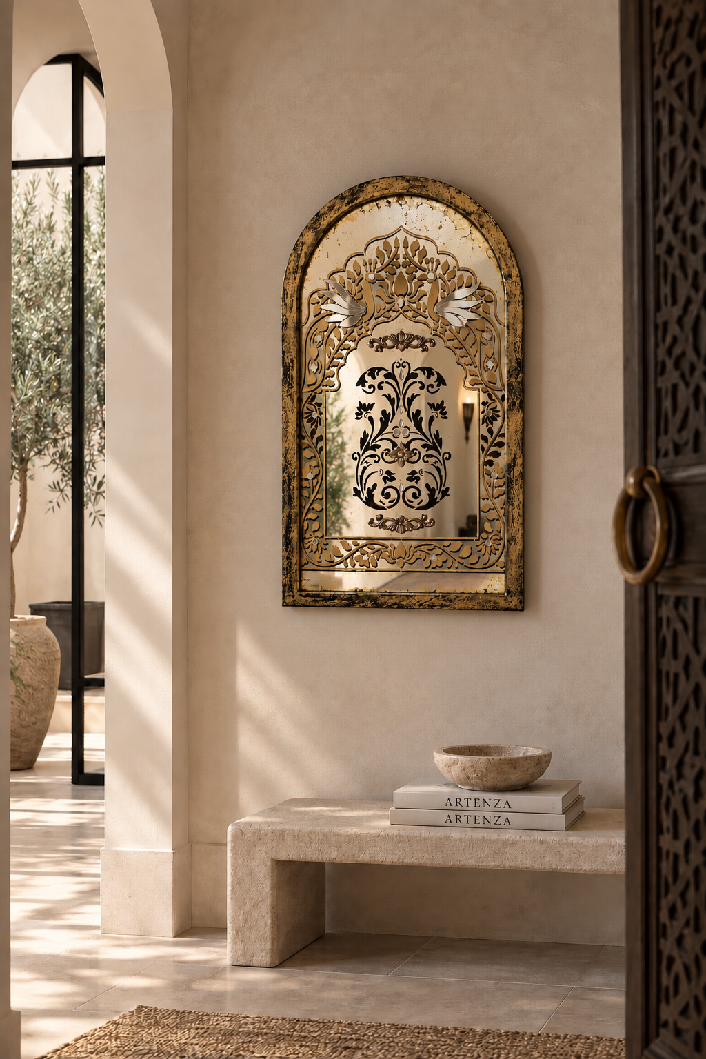 Specchio Anticato Decorativo in Stile Marocchino con Inserti a Specchio – 60 × 90 cm