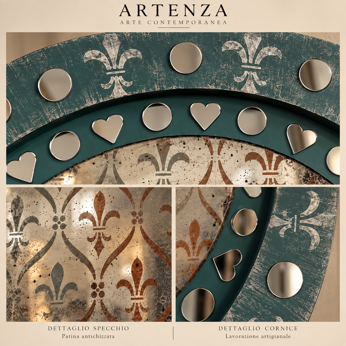 Coppia di Specchi Anticati Decorativi con Cornice a Specchio – Ø 30 cm