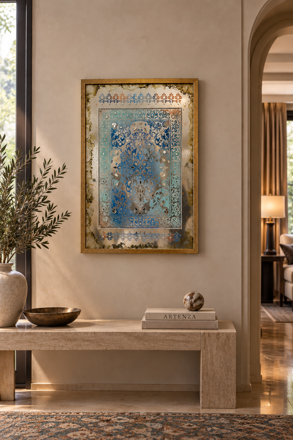 Specchio Anticato Decorativo “Tappeto” con Inserti a Specchio – 70 × 100 cm