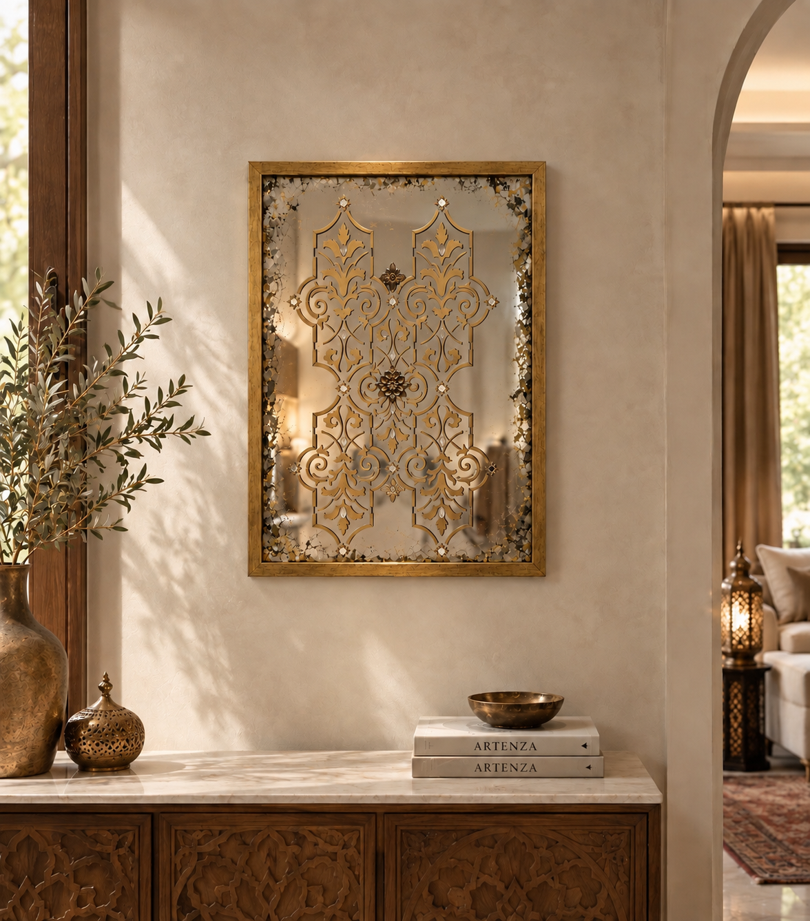 Specchio Anticato Decorativo in Stile Marocchino – 75 × 85 cm