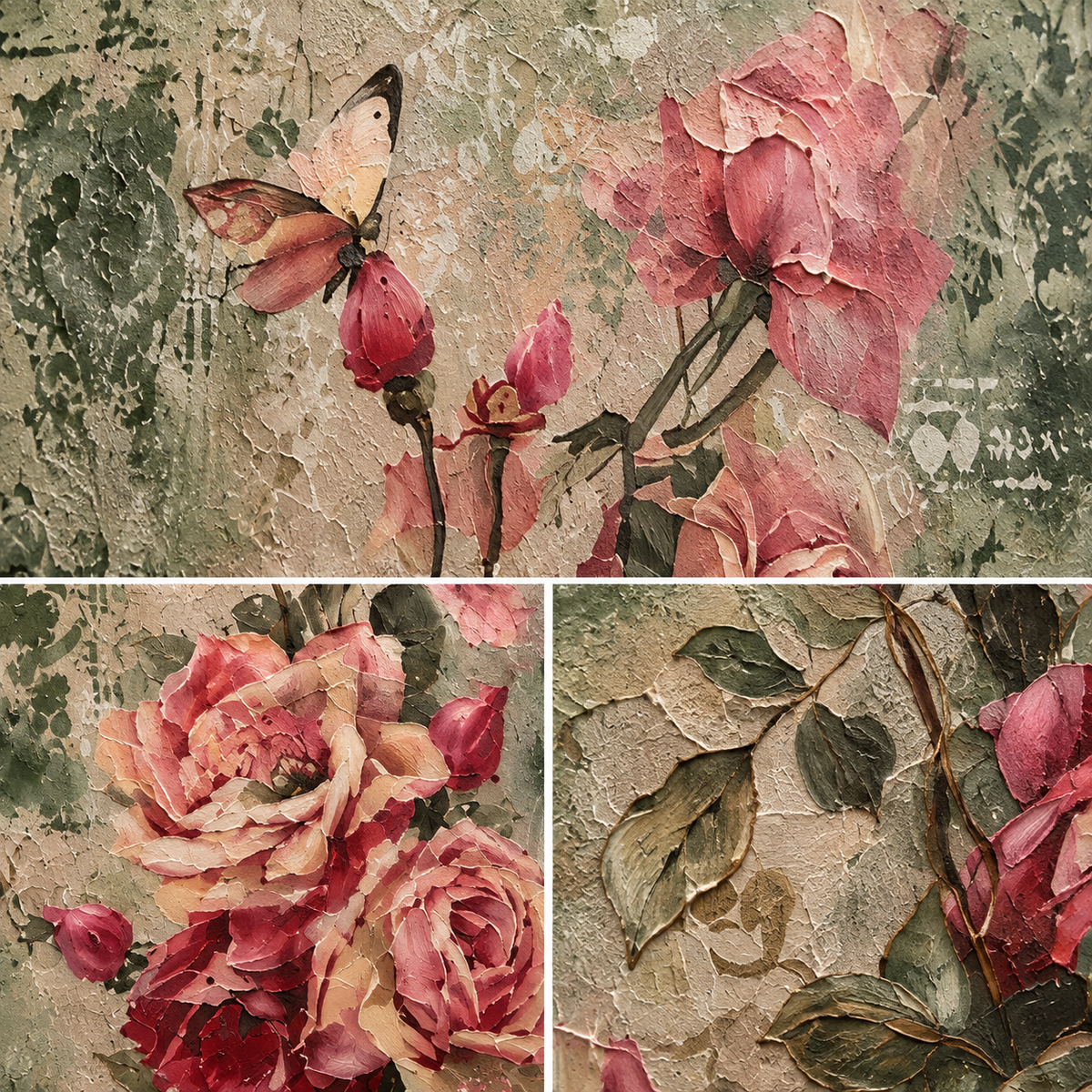 Quadro floreale in tecnica mista – Patina e Pittura, 60 × 40 cm