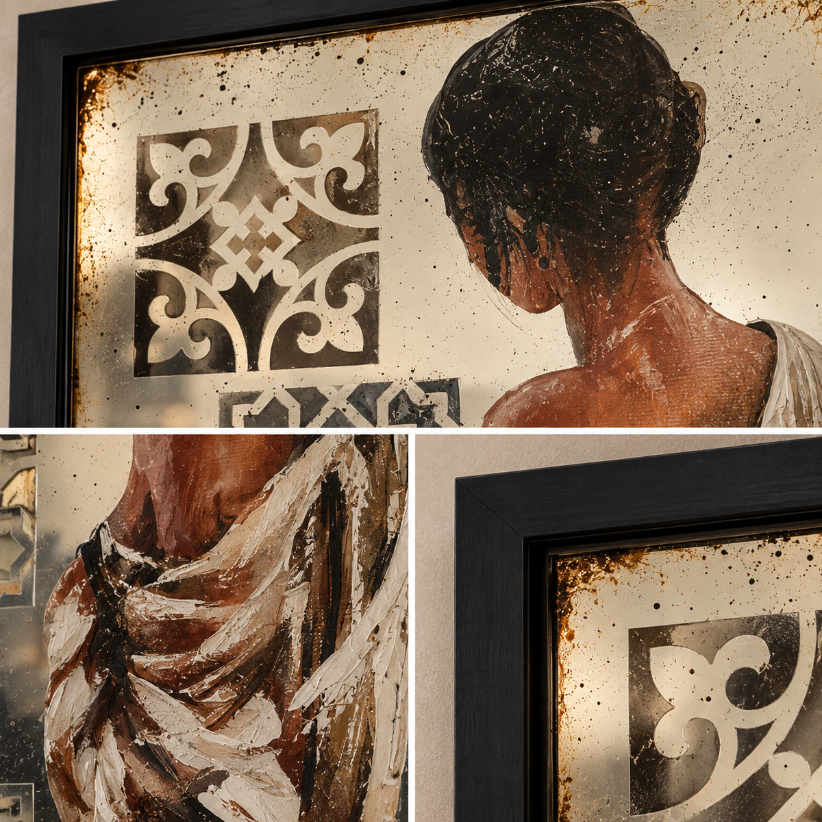 Specchio Anticato Decorativo con Figura e Motivi Geometrici – 30 × 40 cm