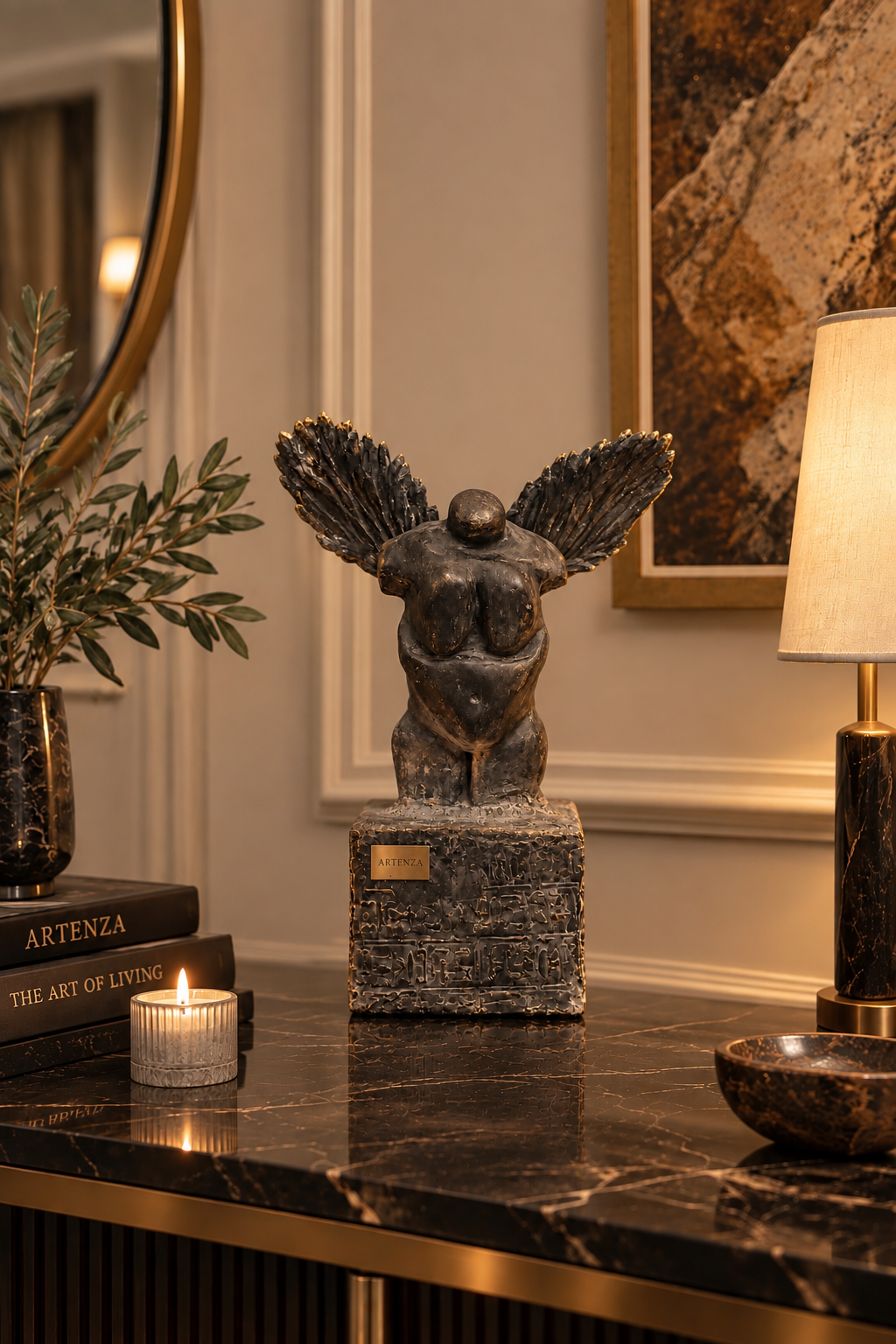 Scultura Astratta “Rihayi” in Gesso e Patina – 55 cm