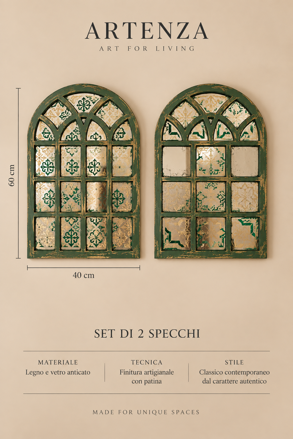 Specchio Anticato Marocchino con Cornice Patinata – 40 × 60 cm