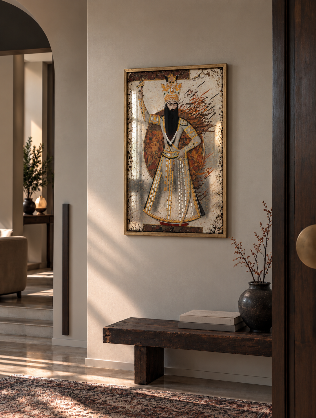 Specchio Anticato Decorativo “Re Qajar” con Inserti a Specchio – 70 × 100 cm