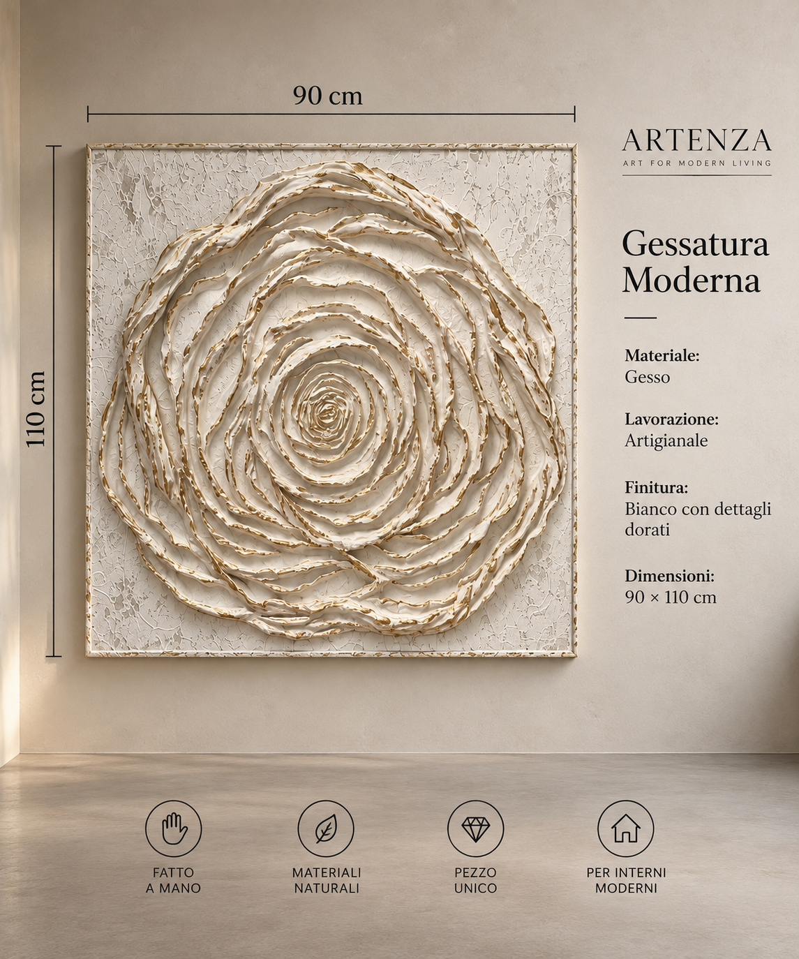 Gessatura Moderna Floreale – 90 × 110 cm