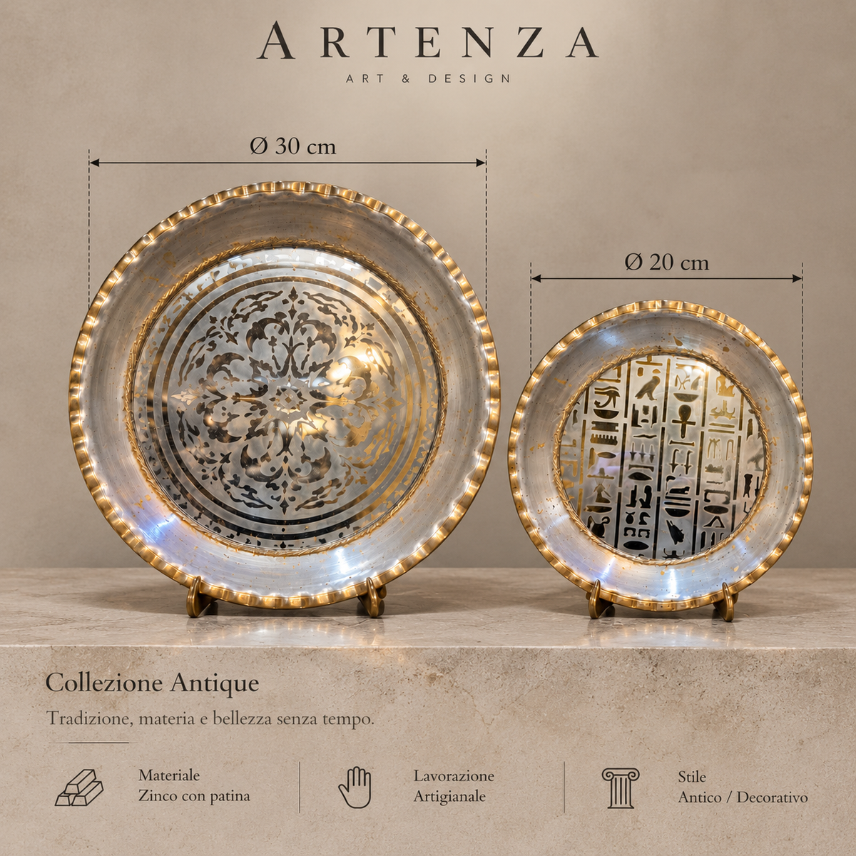 Specchio Anticato Decorativo in Zinco con Patina – Ø 20 / 30 cm