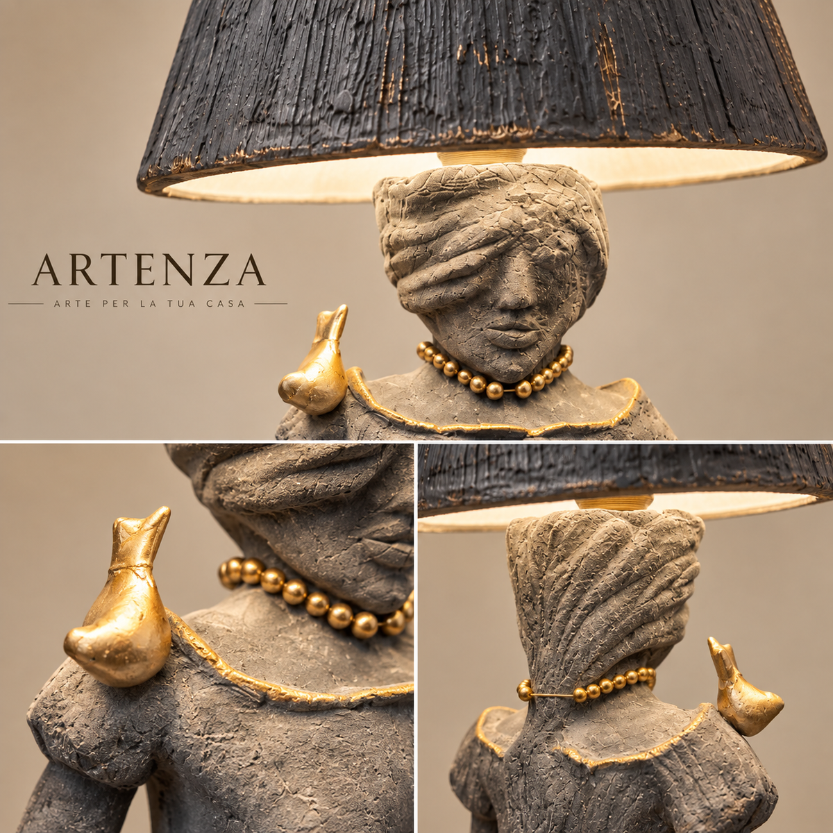 Lampada Scultura in Cartapesta con Paralume in Gesso – H 60 cm
