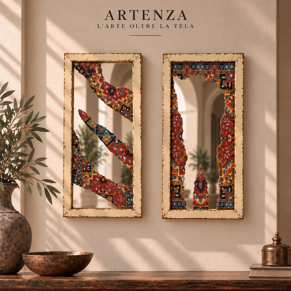 Specchio Anticato Decorativo con Motivi Persiani – 20 × 40 cm