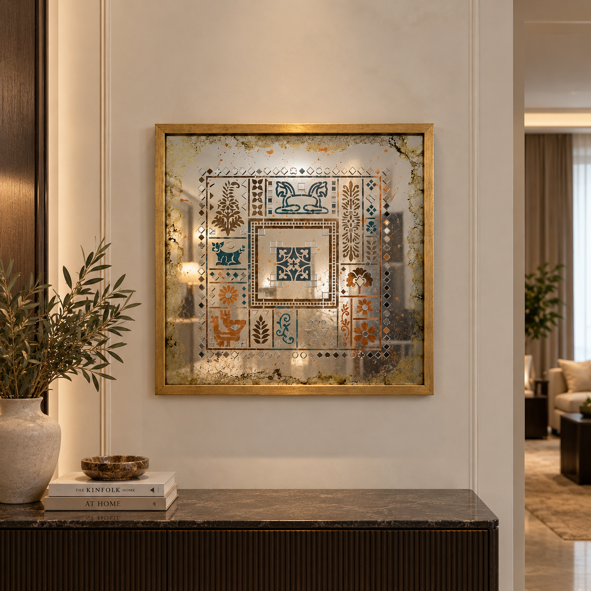 Specchio Anticato Decorativo con Mosaico di Specchi – 75 × 75 cm