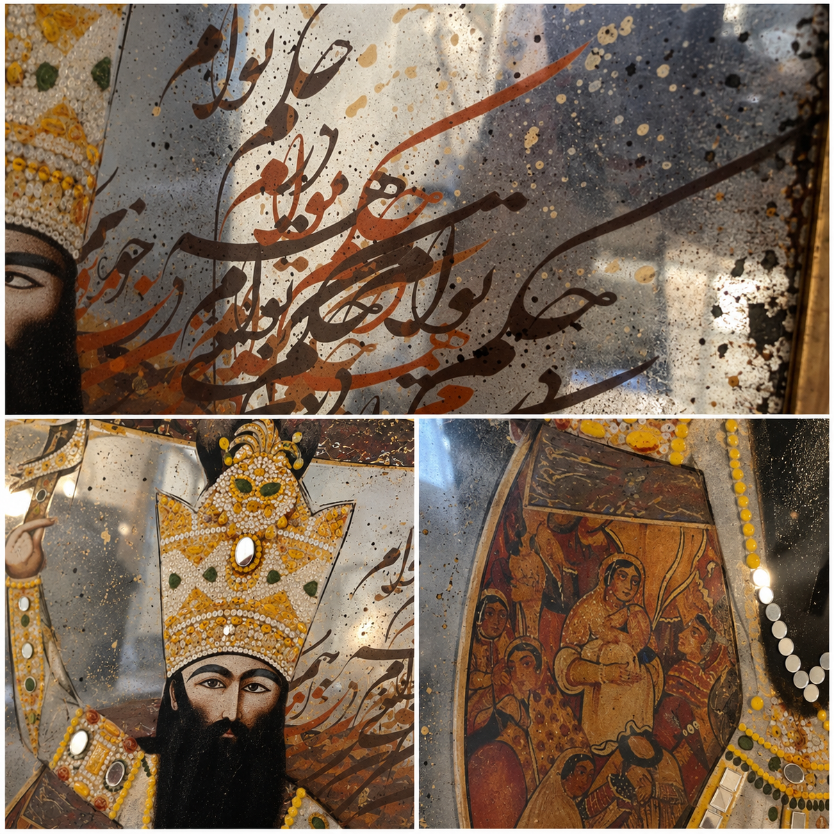 Specchio Anticato Decorativo “Re Qajar” con Inserti a Specchio – 70 × 100 cm