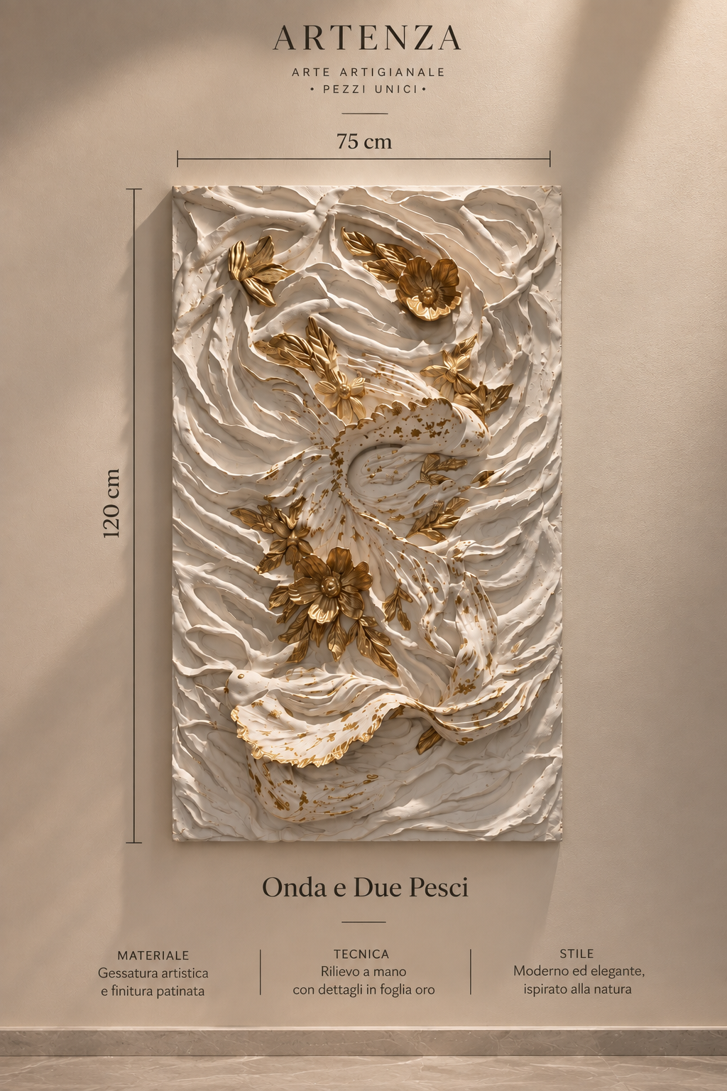 Gessatura Moderna “Onde e Due Pesci” – 75 × 120 cm