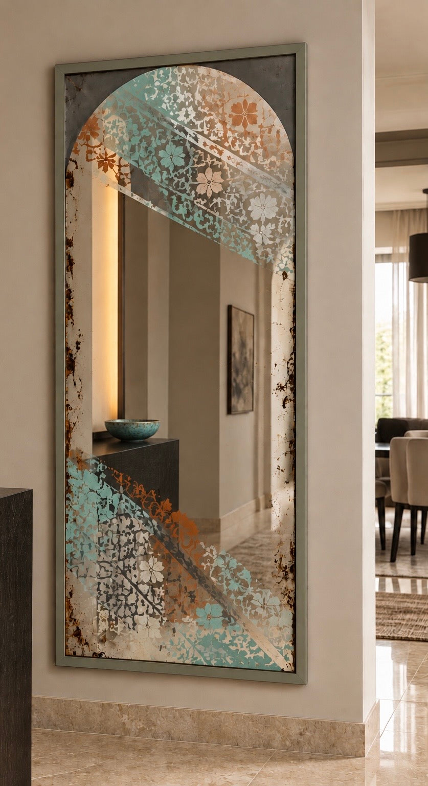 Specchio Anticato Decorativo con Motivi Artistici – 50 × 150 cm