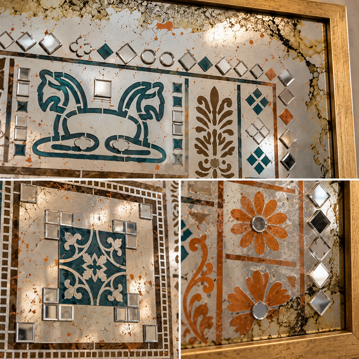Specchio Anticato Decorativo con Mosaico di Specchi – 75 × 75 cm
