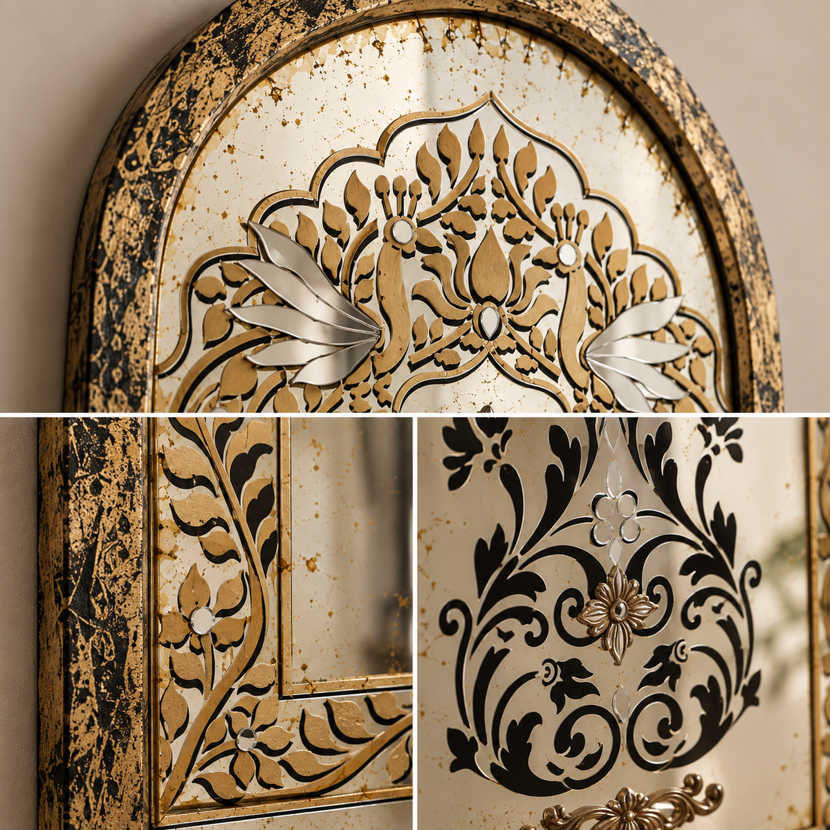 Specchio Anticato Decorativo in Stile Marocchino con Inserti a Specchio – 60 × 90 cm