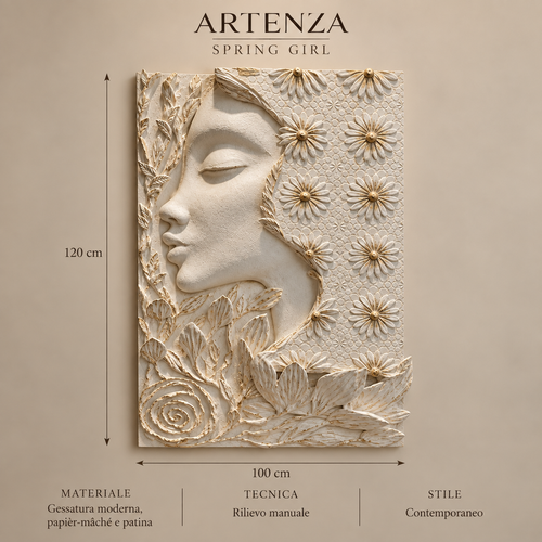 Gessatura Moderna, Papier-Mâché e Patina, 100× 120 cm , spring girl
