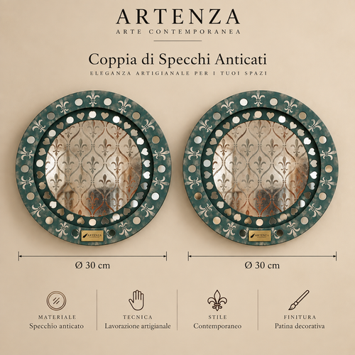 Coppia di Specchi Anticati Decorativi con Cornice a Specchio – Ø 30 cm