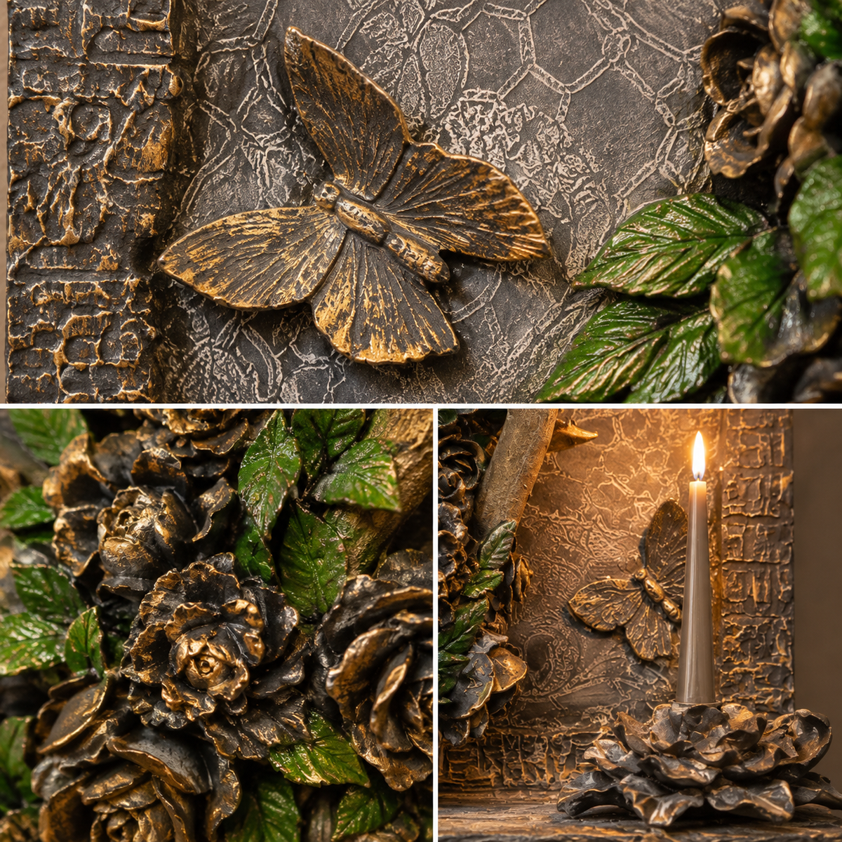 Gesso Moderno con Patina e Illuminazione – 63 × 63 cm