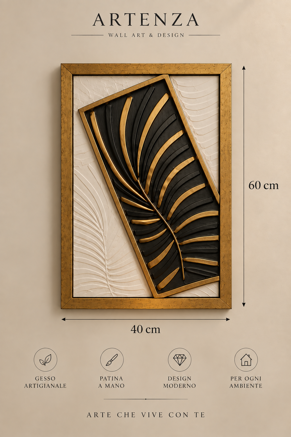 Quadro in gesso moderno con patina – Design minimalista, 60 × 40 cm