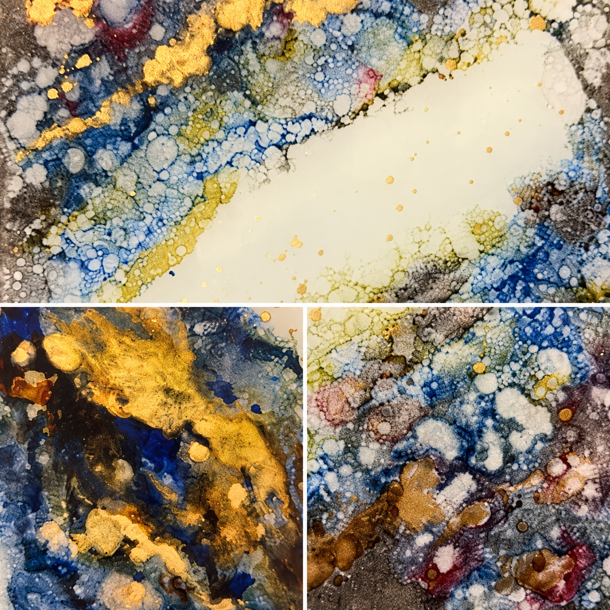Quadro astratto su vetro – Blu e oro | 40 × 40 cm