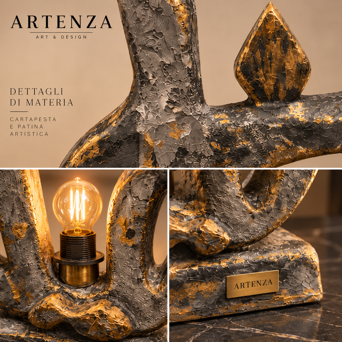 Lampada Scultorea “Khayal” in Cartapesta e Patina – 40 cm