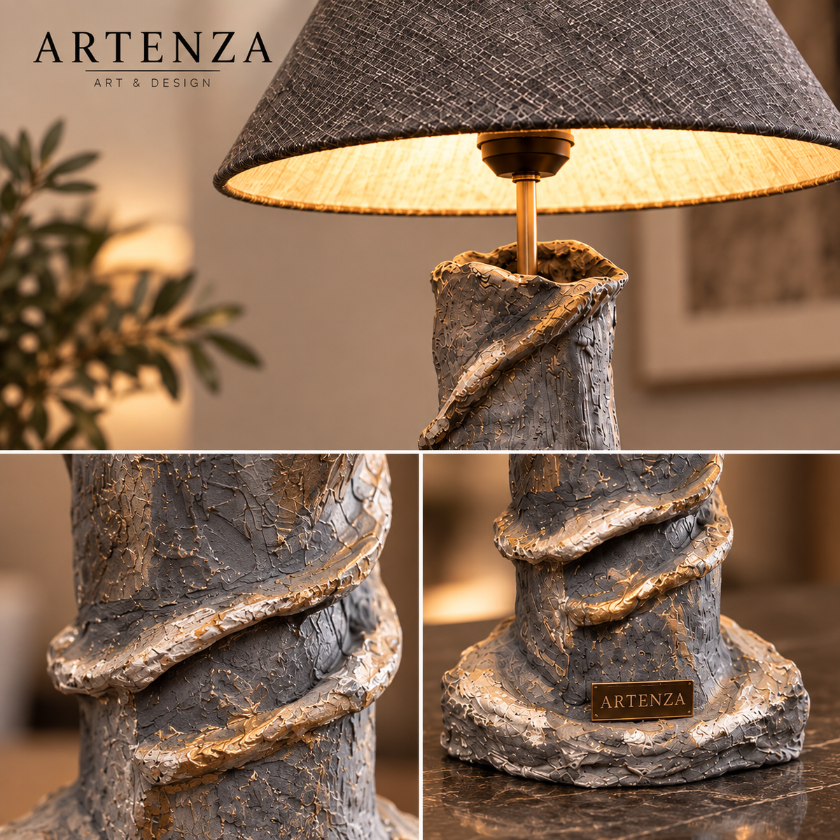Lampada Scultorea in Cartapesta – Gesso Moderno – 60 cm