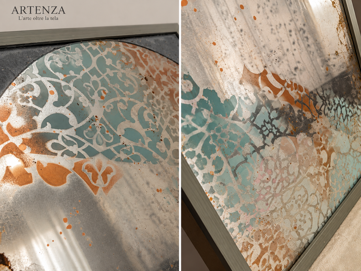 Specchio Anticato Decorativo con Motivi Artistici – 50 × 150 cm