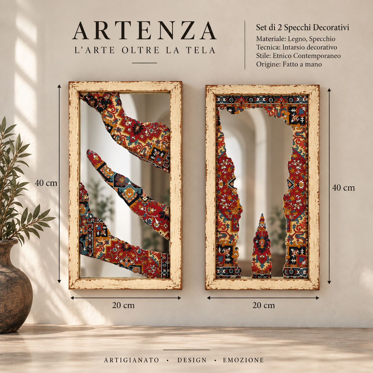 Specchio Anticato Decorativo con Motivi Persiani – 20 × 40 cm