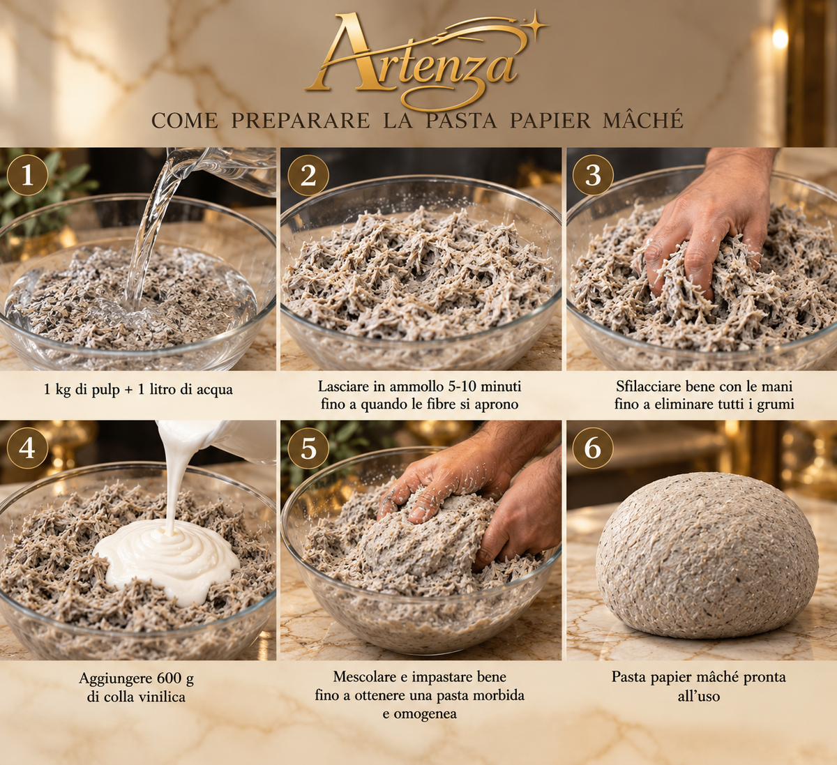 Materiali per Papier Mâché ARTENZA – Pulp, Pasta e Stucco Pronto