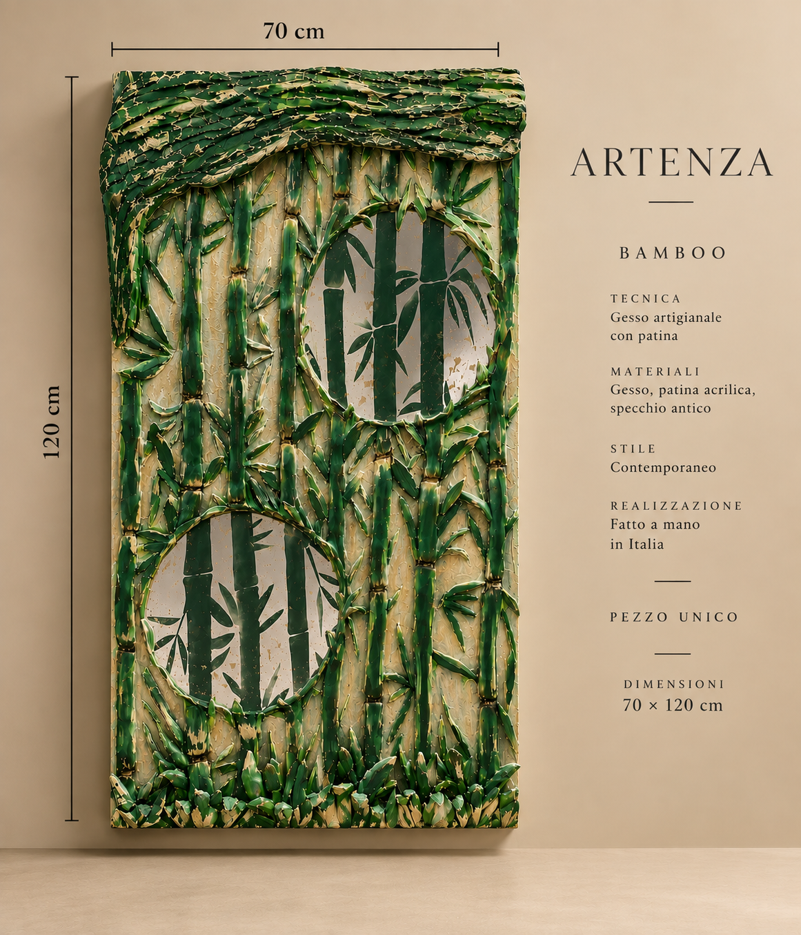 Gesso Moderno Bamboo con Specchio Anticato e Patina – 70 × 120 cm
