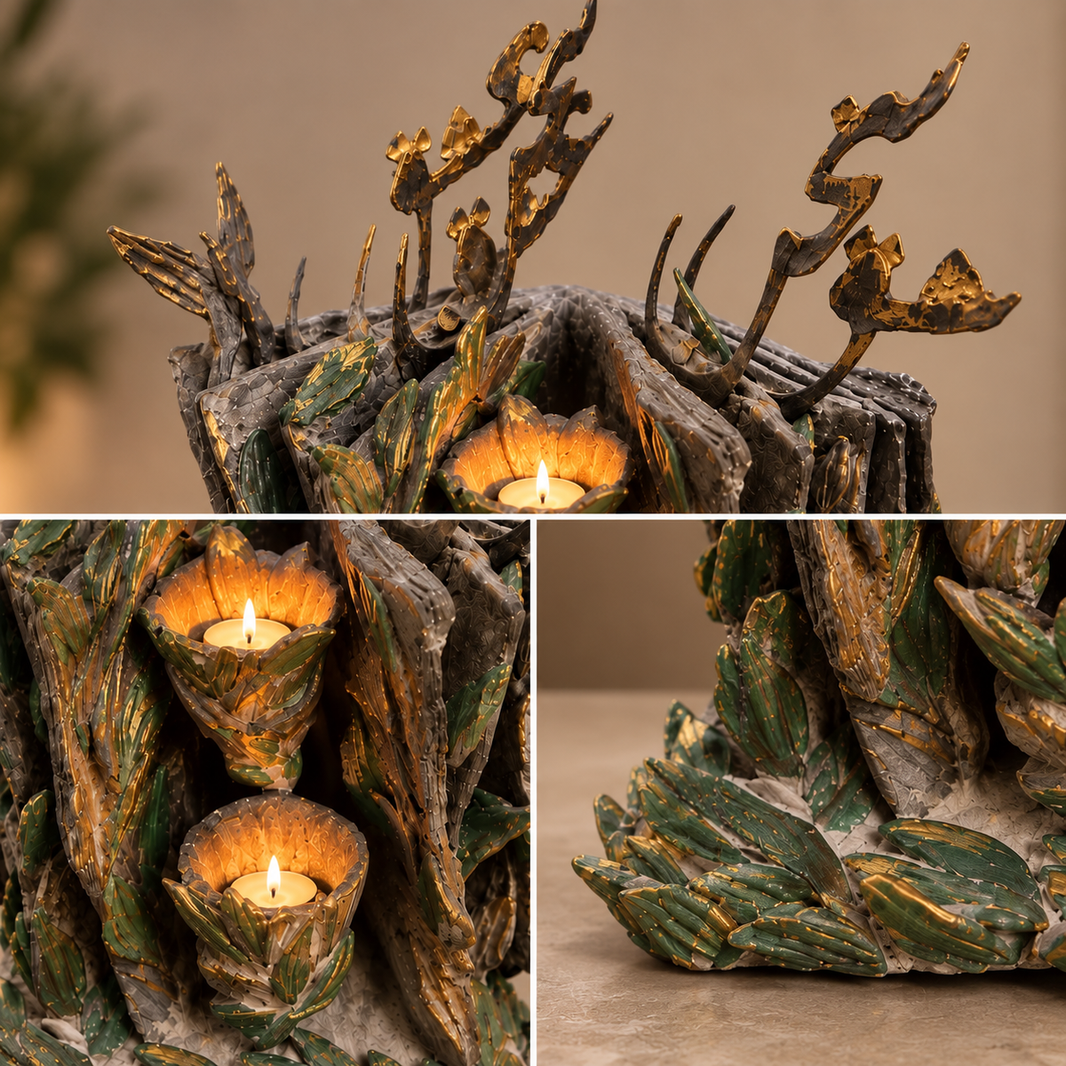 Scultura Portacandele “Il Golestan” – Libro, Foglie e Luce