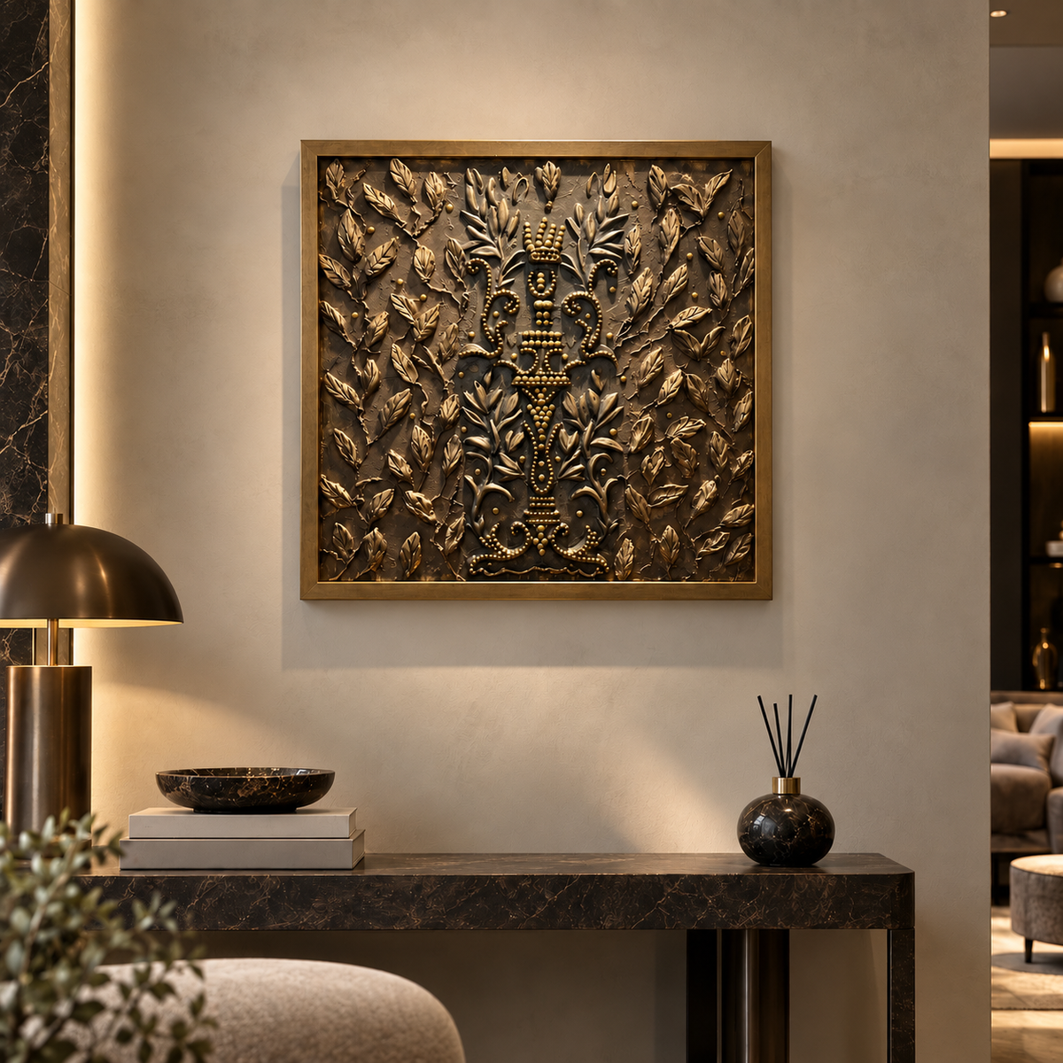 Gessatura Moderna Decorativa – Marrone con Riflessi Dorati – 60 × 60 cm