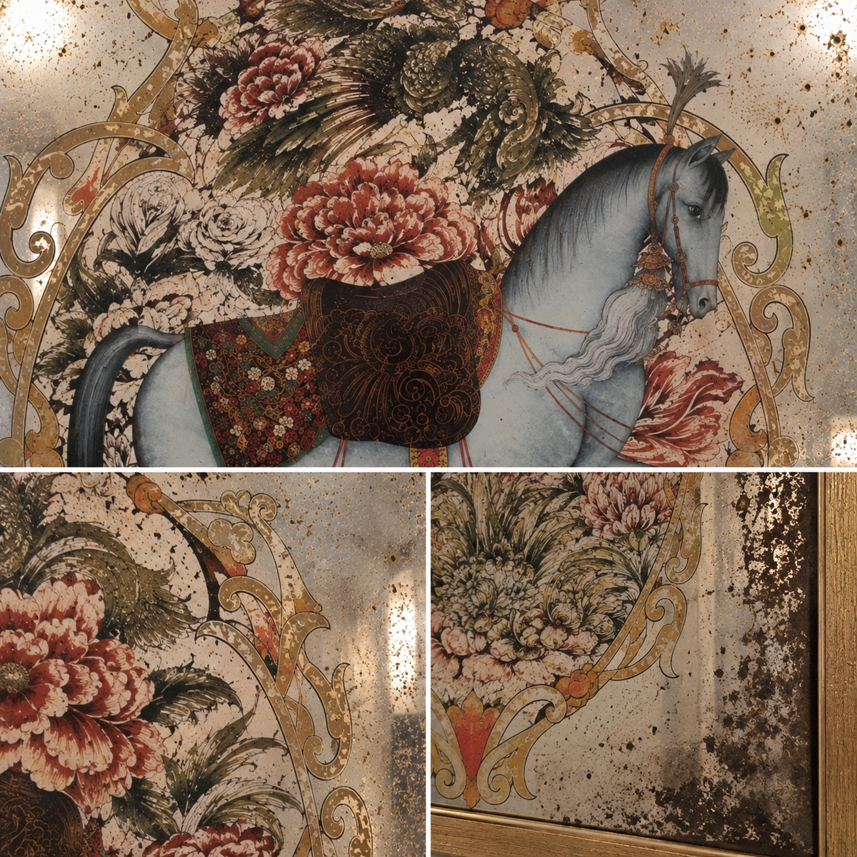 Specchio Anticato “Horse” con Digital Art – 70 × 100 cm