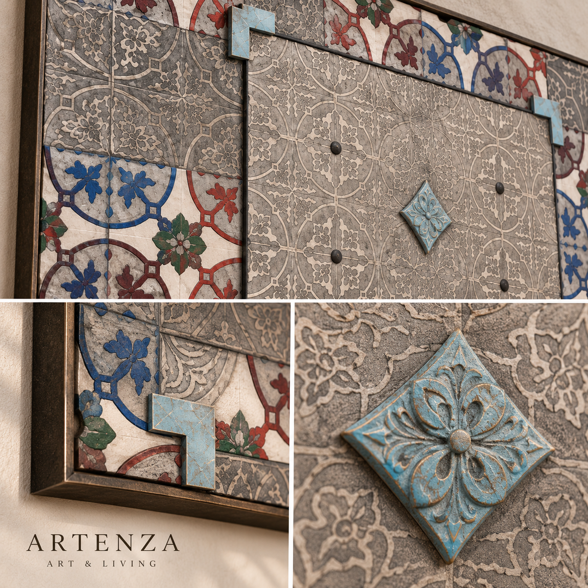 Microcemento in Rilievo con Patina e Motivi Decorativi – 60 × 115 cm